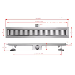 Drain de douche linéaire moderne éclairé de 24 pouces en acier inoxydable 304 réglable avec filtre à cheveux pour extérieur, sous-sol et salle de bain - Product Image 6