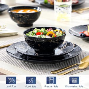 New Arrival Luxury Plates and Bowls 12 Pieces <b>Dinnerware</b> <b>Sets</b> Black and Gold Dish <b>Set</b> Gold Splash Dishware <b>Sets</b> - Product Image 3