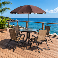Ensemble de salle à manger d'extérieur moderne très vendu avec 6 chaises pliantes, table rectangulaire et parasol