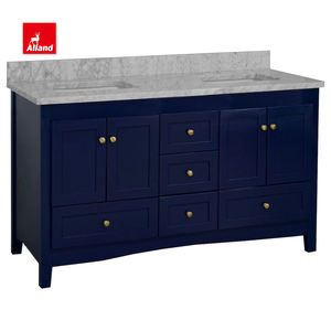AllandCabinet Modern gaya transisional kayu lapis biru tua disesuaikan marmer konter MDF Carcase keluarga kamar mandi Vanity - Product Image 5