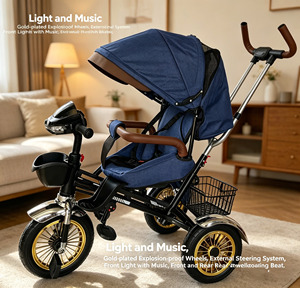 Vente en gros directe : Tricycle 4-en-1 pour enfants avec système de direction intégré, poignée en cuir, paniers avant et arrière, vélo-poussette pour tout-petits - Product Image 1
