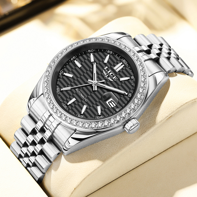 LIGE LG6831 Luxury Automatic Mechanical Men's DIVER Series Chronograph Water Resistant 3BAR Stainless Steel Wristwatch Gift