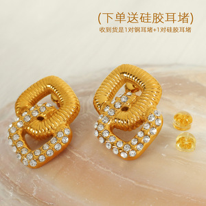 Pendientes Geométricos Huggie de Aleación de Zinc con Doble Capa de Cristal y Perla, Joyería de Fiesta, Pendientes Colgantes de Moda - Product Image 2