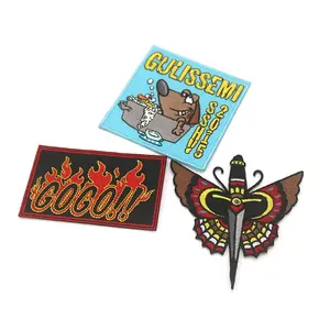 卸売カスタムレーザーカットかわいい蝶アニメ犬のロゴ機械刺繍衣料用パッチ - Product Image 1