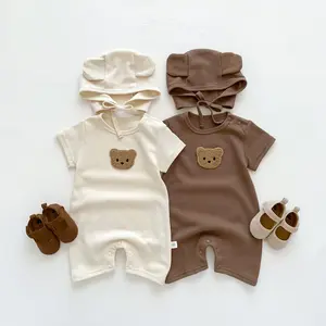 Wholesale 2023 Summer Cute Bear Pocket Infant Baby Waffle Outfits