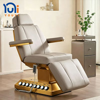 Chaise de beauté électrique multifonctionnelle en promotion, lit de massage facial inclinable, cadre doré, 3 moteurs, lit de soin pour spa et extensions de cils