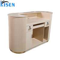 Kisen bureau comptoir design pas cher bureau de réception couleur bois avec or sur le dessus pour salon de beauté spa