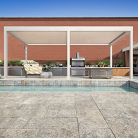 Pergola électrique à lames orientables avec structure en aluminium, résistante à la pluie et au vent, pour balcon de villa, extension extérieure naturelle, espace cuisine