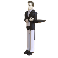 Vente en gros Statue de serveur en résine Figurine de serveur grandeur nature servant de majordome pour la décoration moderne de la maison et du restaurant