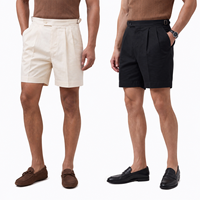 Shorts habillés sur mesure pour hommes en coton extensible à double pli, avec logo personnalisé, languettes latérales ajustables, sans ceinture, pour tenue décontractée
