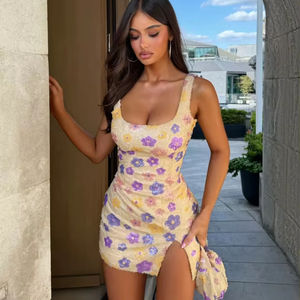 Re Mcgreen stella primavera ed estate nuovo stile colorato <span class=keywords><strong>fiore</strong></span> con spacco con paillettes abito aderente alla moda <span class=keywords><strong>abbigliamento</strong></span> femminile - Product Image 4