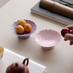 Guanlan <b>Ceramics</b> Auspicious Cloud Stem <b>Plate</b> Porcelain Round Small Tea Fruit Snack <b>Plate</b> Chinese Zen Style - Product Image 3