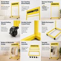 Présentoir à vêtements métallique robuste sur mesure en gros, support de suspension mobile pour vêtements avec en-tête personnalisable pour magasin de prêt-à-porter