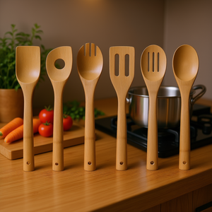 Ensemble d'ustensiles de cuisine en bambou 6 pièces, outils de cuisine durables pour une utilisation culinaire saine et écologique - Product Image 2