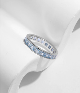S925 <b>Silver</b> Aquamarine <b>Eternity</b> <b>Ring</b> Stackable Wedding Band Baguette Cut Blue Zircon <b>Eternity</b> Full <b>Ring</b> - Product Image 6