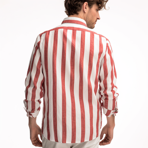 Camicie di <span class=keywords><strong>lino</strong></span> in cotone con logo personalizzato da <span class=keywords><strong>uomo</strong></span> primavera con colletto bavero <span class=keywords><strong>a</strong></span> manica lunga con bottone e camicette stampate <span class=keywords><strong>a</strong></span> <span class=keywords><strong>righe</strong></span> camicie t-shirt - Product Image 5