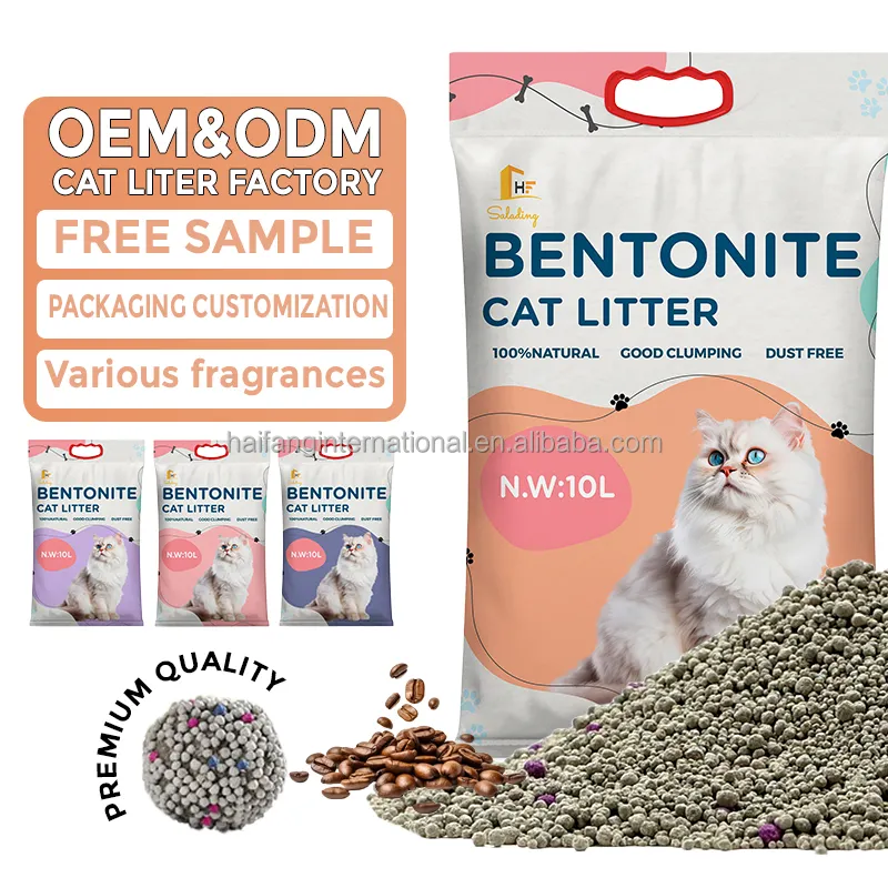 Vente en gros de litière pour chat en argile agglomérante rapide colorée et facile à nettoyer 100% de sodium naturel litière pour chat en sable citron bentonite