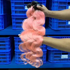 最受欢迎的 Ombre 1b/粉红色头发编织束，超级直销处女头发，角质层排列的卷发