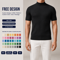 Pull côtelé à col montant court pour homme avec logo personnalisé, haut décontracté basique, tricot côtelé, tee-shirt uni, été, vente en gros OEM