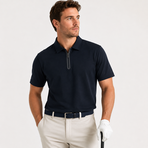 Polo vierge personnalisé de luxe pour homme, col zippé, manches courtes, sur mesure, avec marquage personnalisé, fabriqué sur commande par le fabricant - Product Image 2