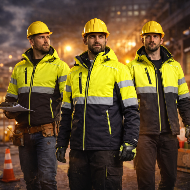 Hi Vis PPE Workwear Waterproof Windproof Fleece Lined Reflective Jacket Safety Industrial Working Softshell Jacket  for Men