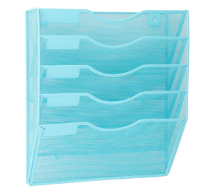 Organizador de archivos de malla de 5 bolsillos Montado en la pared Correo Papel Documento Carpeta Portapapeles Revistero con etiqueta de identificación Azul - Product Image 1
