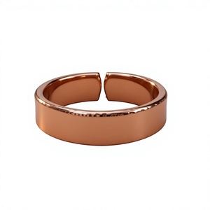 Bague ouverte en cuivre pur vintage, surface polie et lisse, bague de doigt en cuivre massif à bord plat - Product Image 1