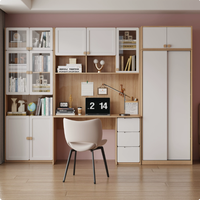Meubles de bureau classiques pour la maison, bureau d'ordinateur en bois, table d'étude pour deux enfants avec armoire