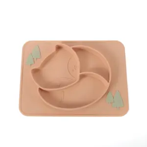 Silicone Baby Plate with Fox Style Suction Type Multiple Colors Selection