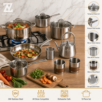 Casseroles en acier inoxydable Zhenneng pour cuisinières à gaz et à induction, ensemble de 12 pièces de qualité 304, idéal pour une utilisation en cuisine familiale moderne