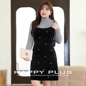 Robe Camisole Évasée Brodé en Velours Runqi Grande Taille pour Femme, Col Rond, Taille Naturelle, Longue, Noire et Grise, Couche de Base - Product Image 2