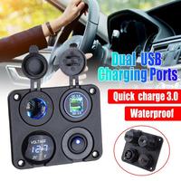Panneau d'interrupteurs à bascule pour voiture 12V-24V avec double prise allume-cigare USB QC3.0 et voltmètre