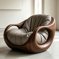 Ensemble de canapés en cuir avec cadre en bois massif courbé, fauteuil lounge au design organique, canapé moderne de luxe pour salon