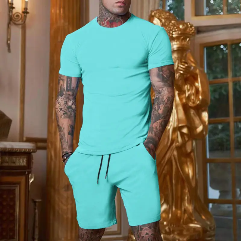Chemises à col ras du cou pour hommes, Logo personnalisé, en coton, Jogging, vêtements de sport, d'été, survêtement, ensemble de 2 pièces, 2020
