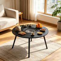 Table de barbecue d'extérieur avec barbecue au charbon de bois, structure en bois de chêne, panneau imperméable, durable, léger, facile à transporter