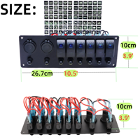 Panneau de commutation à bascule marin 6 interrupteurs avec disjoncteur, prise USB PD, voltmètre 12V-24V, pour voiture et bateau, étanche
