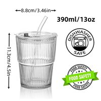 Vaso de Vidrio para Café de 450 ml con Diseño de Rayas Simples, con Tapa y Pajita, Tazas para Té de Burbujas, Taza para Desayuno