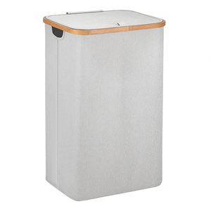 Cesto de Ropa Plegable Grande con Tapa y Asas de Bambú - Product Image 1