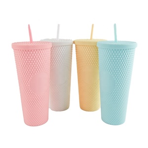 Taza de plástico negro mate <span class=keywords><strong>Durian</strong></span>, vaso de café de doble capa sin BPA reutilizable de 710ml, botella de plástico <span class=keywords><strong>durian</strong></span> con tapa de paja - Product Image 3