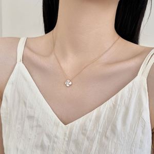 Collier trèfle à quatre feuilles plaqué or champagne rhodié Dylam, pendentif fleur porte-bonheur, bijoux délicats, cadeaux - Product Image 4