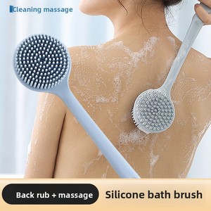 Multi-Purpose Oval Modern Long Handle Silicone Bath <b>Brush</b> with Integrated Scrubber Massage Tool Made of Durable Plastic - Product Image 2
