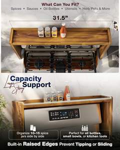 31.5 ''Cuisinière Durable Cuisine Étagère De Rangement En Bois Étagère À Épices Organisateur Bois Sur Poêle Étagère De Rangement À Épices Pour Dos De Poêle - Product Image 4