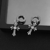Boucles d'oreilles unisexes vintage en acier inoxydable avec croix pendante et zircon incrusté, style hip-hop urbain, accessoires quotidiens pour les oreilles