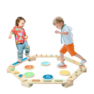 Wooden Children's Balance Beam - 6-Piece Wooden Stepping Stones Toddler Gymnastic Balance Beam Indoor/Outdoor Playroom Toy Gif