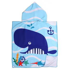 Kids Hooded Cartoon Printed Bath Towel Wearable Microfiber Organic Bath Towel/Beach Towel Kids