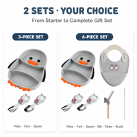 Ensemble d'assiettes en silicone de qualité alimentaire en forme de pingouin Assiette à dîner pour bébés et enfants Cuillère d'aspiration sans BPA Vaisselle d'alimentation pour tout-petit