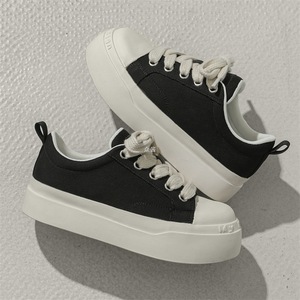 Summer new style black versatile with thick soles for heightening, suitable for couples, casual sneakers <b>Canvas</b> trendy Shoes - Product Image 2