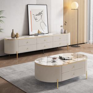 מעמד לטלוויזיה לבן מעוקל פינתי ריהוט זכוכית ארון טלוויזיה מודרני אלגנטי מותאם אישית מעמד טלוויזיה לוח טמבה - Product Image 1