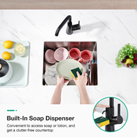 Robinet de cuisine en acier inoxydable à prix d'usine avec distributeur de savon, montage sur plan, 1 poignée, rotation à 360 degrés, garantie 5 ans