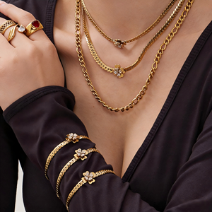 Waterproof Fine Designer Luxury Non Tarnished 14k 18k PVD Gold Plated 316L Stainless Steel Jewelry <b>Sets</b> for Women - Product Image 1